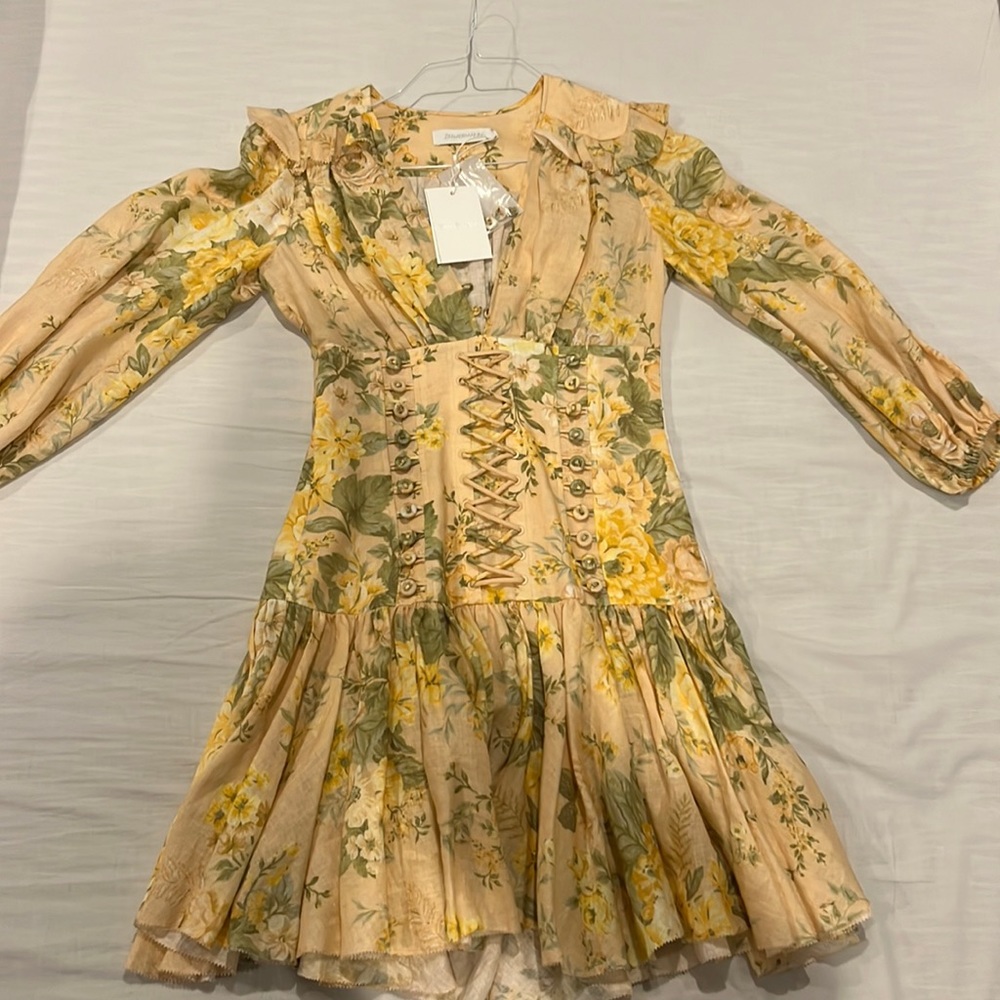 Floral peach and green mini dress by Zimmerman